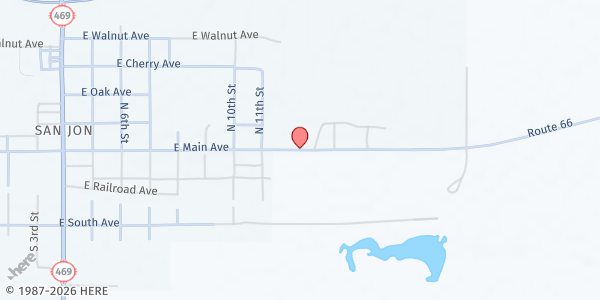 Map showing San Jon Food Pantry - San Jon Community Center at 1209 E Main, San Jon, NM