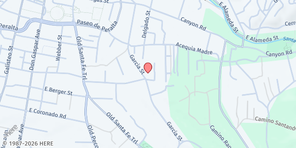 Map showing Garcia Street Club Student Pantry at 569 Garcia St., Santa Fe, NM