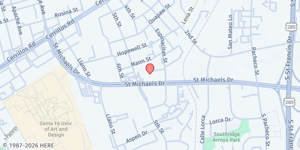 Map showing Las Cumbres Community Services at 1911 St Michaels Drive Suite G, Santa Fe, NM