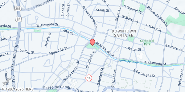 Map showing Los Amigos del Parque at 302 W De Vargas St, Santa Fe, NM
