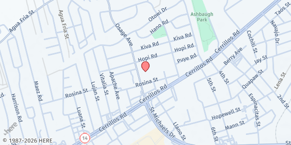 Map showing Saint John the Baptist Catholic Church at 1301 Osage Ave., Santa Fe, NM