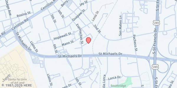 Map showing Sangre de Cristo Apartments Food Mobile at 1801 Espinacitas St., Santa Fe, NM