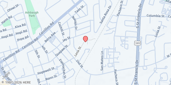 Map showing Santa Fe Community Partnership at 1600 Lena St., Santa Fe, NM