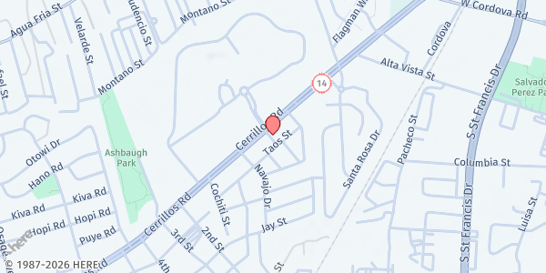 Map showing Santa Fe Indigenous Center at 1420 Cerrillos Rd, Santa Fe, NM