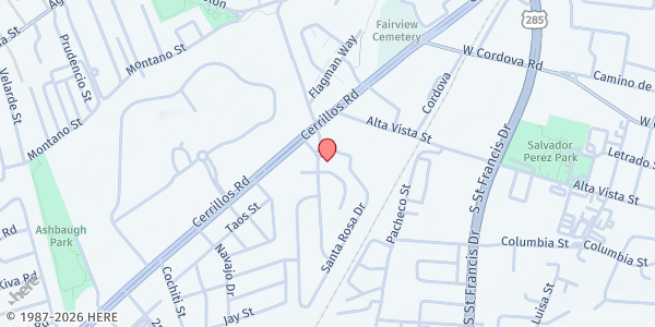 Map showing Santa Fe Vineyard Christian Fellowship Church at 1352 San Juan Dr., Santa Fe, NM