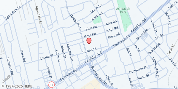 Map showing St. John the Baptist Catholic Church at 1301 Osage Ave., Santa Fe, NM