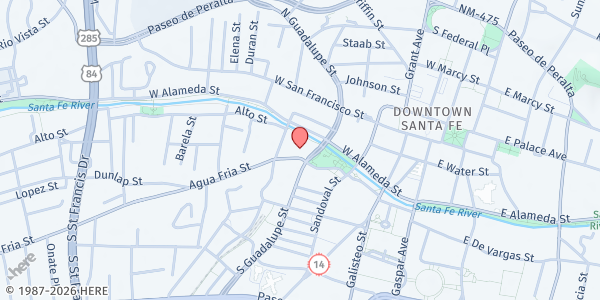 Map showing The Shrine of Our Lady of Guadalupe at 100 S Guadalupe St., Santa Fe, NM