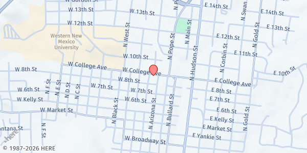 Map showing Center for Health Innovation at 301 W College Ave., Silver City, NM