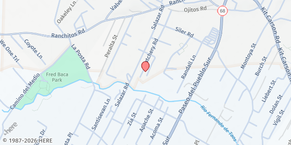 Map showing Pentecostal Church of God at 415 Hatchery Rd, Taos, NM