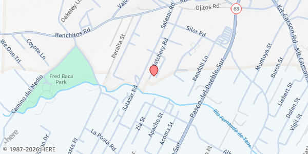 Map showing Pentecostal Church of God at 417 Hatchery Rd., Taos, NM