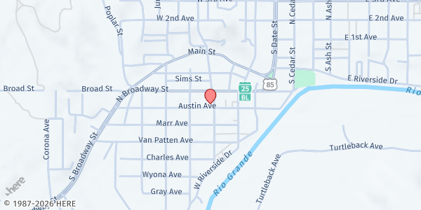 Map showing Matthew 25 Food Pantry at 405 Austin St., Truth or Consequences, NM