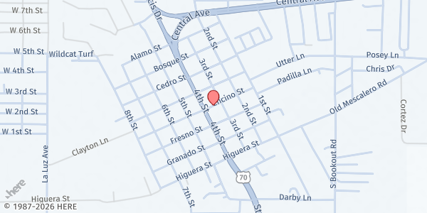 Map showing St. Francis de Paula Catholic Church Soup Kitchen at 303 Encino Street, Tularosa, NM