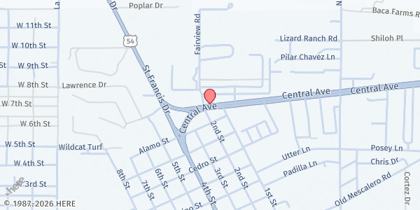 Map showing Tularosa Community Church at 101 Central Ave, Tularosa, NM