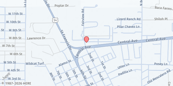 Map showing Tularosa Community Church at 101 Central Ave., Tularosa, NM