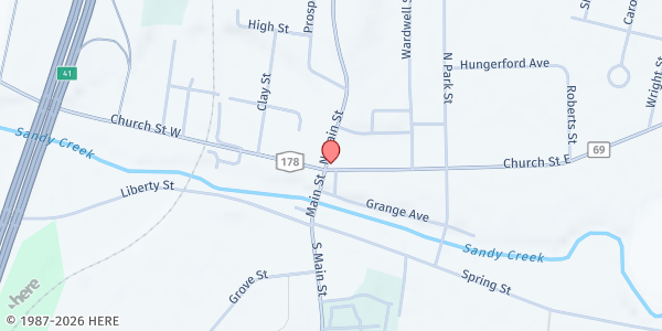 Map showing Rohde Community Center Pantry at 2 East Church Street, Adams, NY