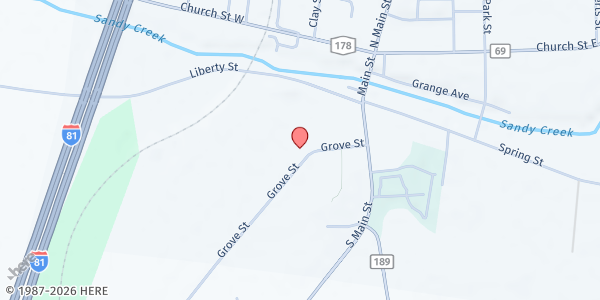 Map showing South Jefferson CAC; St. Cecilia's Church Fresh Foods at 17 Grove St., Adams, NY