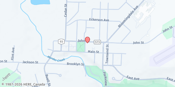 Map showing Hearts and Hands at 11 Church St, Akron, NY