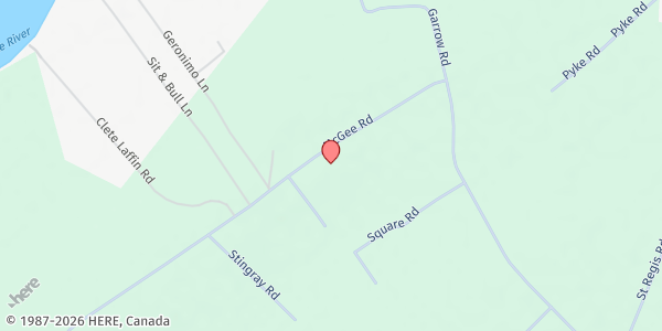 Map showing Akwesasne Food Pantry - Mohawk Indian Housing Corp. at Mohawk Indian Housing Corp. 188 Mcgee Rd., Akwesasne, NY