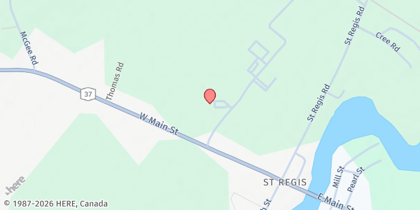 Map showing Saint Regis Mohawk Tribe Office for the Aging at 29 Margaret Terrance Memorial Way, Akwesasne, NY