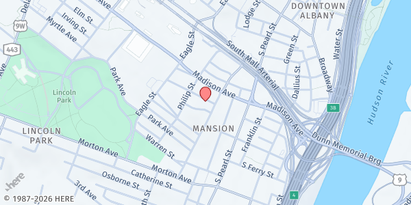 Map showing Albany Free School Fridge at 8 Elm Street, Albany, NY