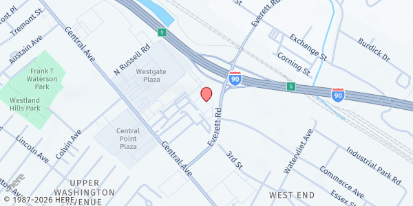 Map showing Alliance for Positive Health - Albany at 845 Central Avenue, Albany, NY