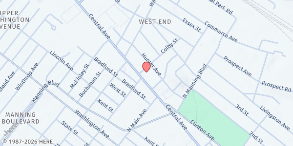 Map showing Blessed Sacrament Church at 607 Central Ave, Albany, NY
