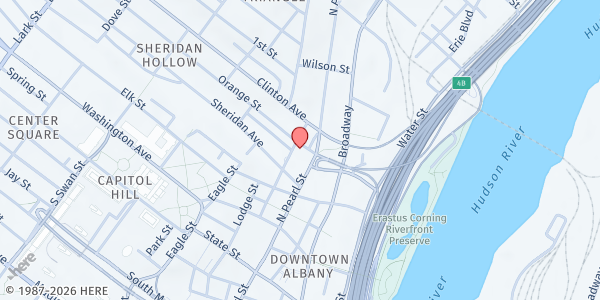 Map showing First Church In Albany at 110 North Pearl Street, Albany, NY