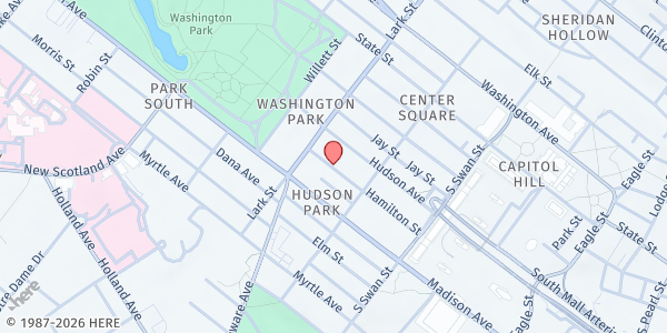 Map showing Israel AME Church - Main Office at 381 Hamilton Street, Albany, NY