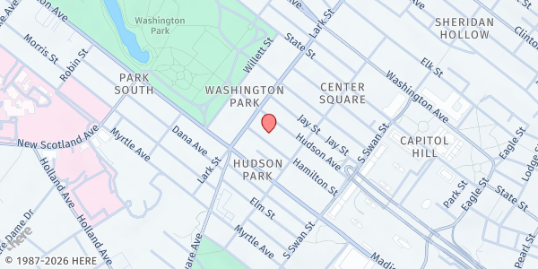 Map showing Israel AME Food Pantry at 381 Hamilton Street, Albany, NY