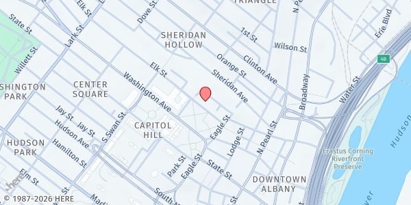 Map showing New York State Coalition For The Homeless - Food Distribution Center at 25 Elk St, Albany, NY