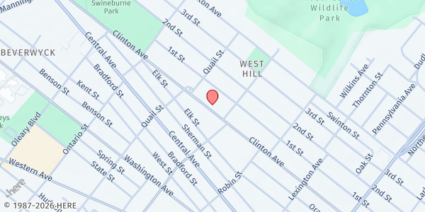 Map showing Produce Pickup Project - Albany at 579 Clinton Avenue, Albany, NY