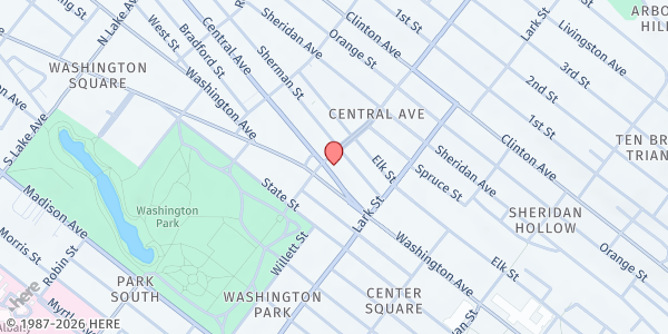Map showing Social Justice Center-Food Not Bombs Main Office at 33 Central Avenue, Albany, NY