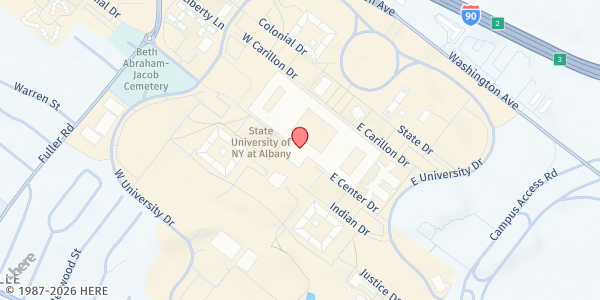 Map showing SUNY Albany Purple Pantry - Campus Center at Campus Center Building, Room 329, Albany, NY