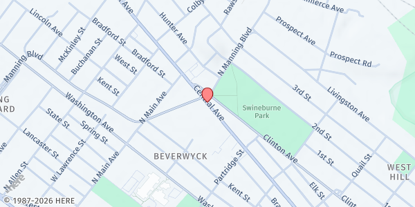 Map showing Swinburne Health Center at 526 Central Avenue, Albany, NY