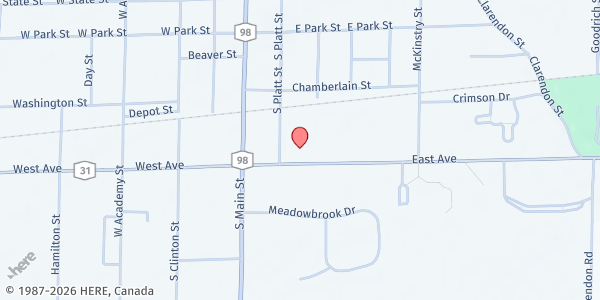Map showing Genesee-Orleans CAP at 165 S Platt Street, Albion, NY