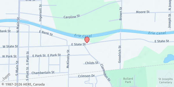 Map showing Orleans County Cap at 409 East State Street, Albion, NY