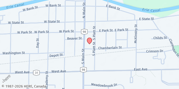 Map showing Orleans County Cap at 131 South Main Street, Albion, NY