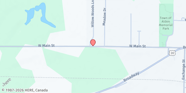 Map showing ALDEN-MARILLA FOOD PANTRY at 13021 W. Main Street, Alden, NY