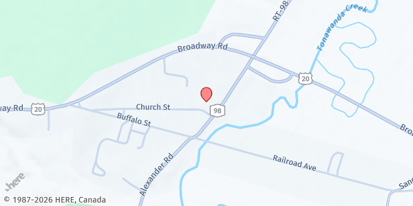 Map showing The Church in Alexander Food Pantry at 3389 Church Street, Alexander, NY