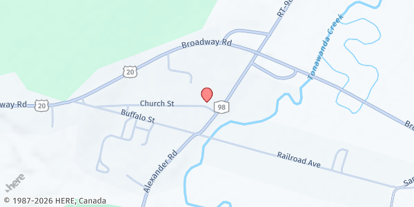 Map showing The Church in Alexander Food Pantry at 3389 Church Street, Alexander, NY