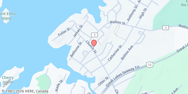 Map showing Alexandria Bay United Methodist Church at 2 Rock St, Alexandria Bay, NY