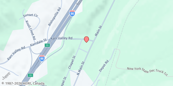 Map showing Almond Area Food Pantry at 4 Karrdale Ave, Almond, NY