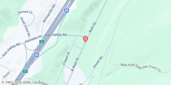 Map showing Almond Area Food Pantry at 4 Karrdale Ave, Almond, NY
