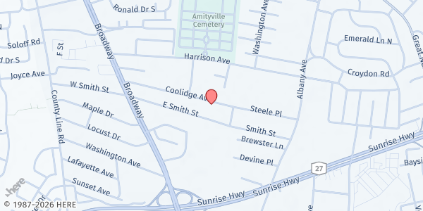 Map showing Ephese French SDA Church at 85 Coolidge Ave., Amityville, NY