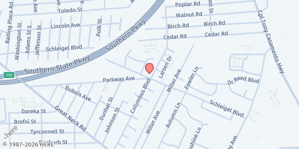 Map showing Grace Community Church at 117 Columbus Blvd., Amityville, NY