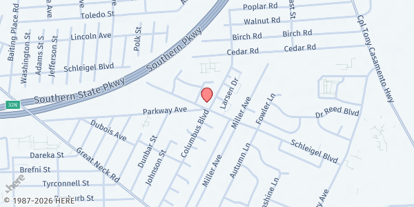 Map showing Grace Community Church Food Pantry at 117 Columbus Blvd., Amityville, NY