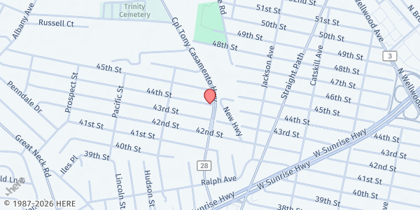 Map showing Shaw Temple A.M.E Zion Church at 470 44th St., Amityville, NY
