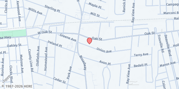 Map showing St. Martin Of Tours at 30 Union Avenue, Amityville, NY