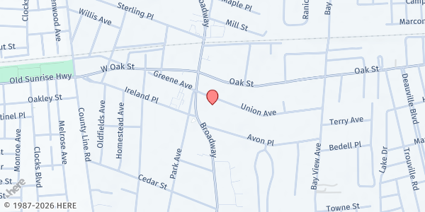 Map showing St. Martin of Tours Catholic Church at 37 Union Avenue, Amityville, NY