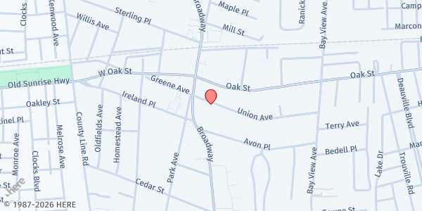 Map showing St. Martin of Tours Outreach, Amityville at 30 Union Ave, Amityville, NY